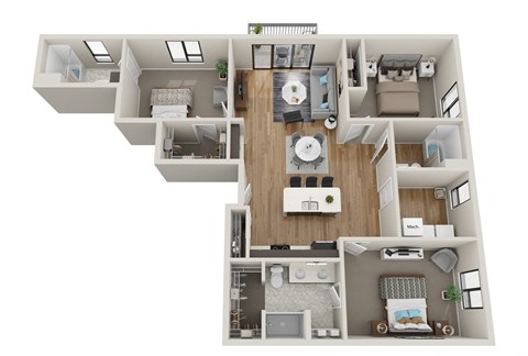 Floor plan for 3 beds, 3 baths, 1443 sqft
